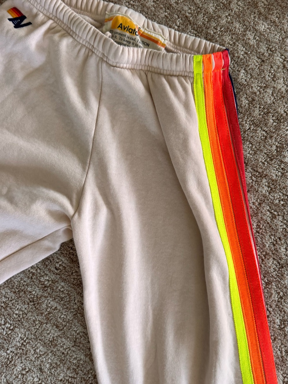 Aviator Nation 5-Stripe Hoodie & Sweatpant Set - Oatmeal / Neon Rainbow - Size S - Picture 7 of 16